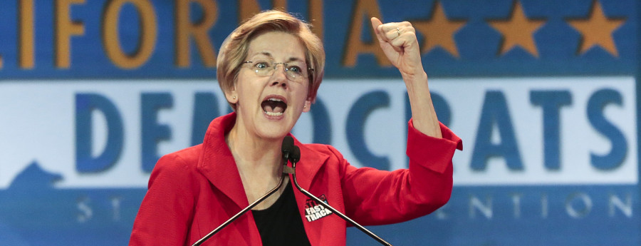 U.S. Sen. Elizabeth Warren, D-Mass., speaks at the California Democrats State Convention in Anaheim, Calif., on Saturday, May 16, 2015. (AP Photo/Damian Dovarganes)